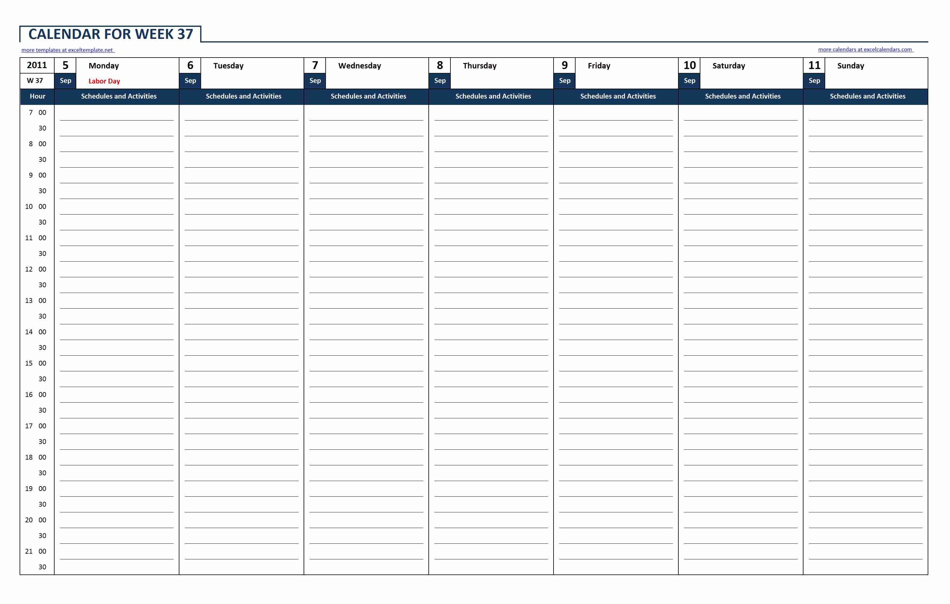 Weekly Calendar Excel Calendars