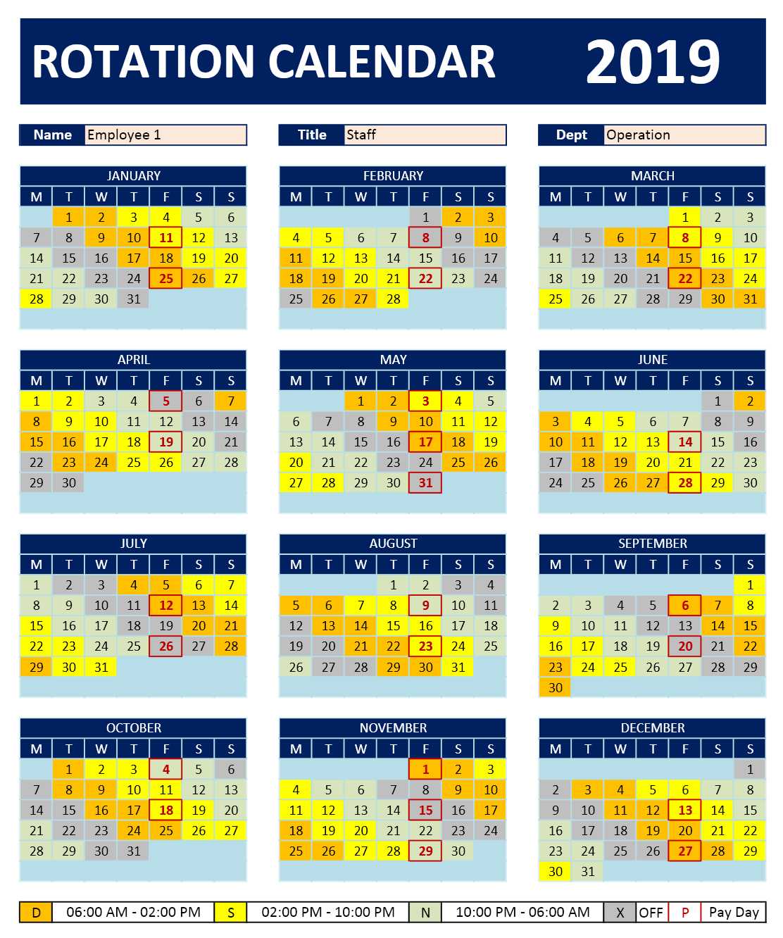 Employee Schedule Calendar Template from www.excelcalendars.net